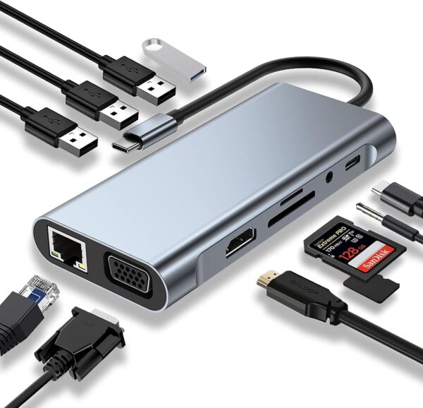 Adaptateur HUB 11 en 1 USB-C to HDMI + RJ45 + Type-C Adaptateur HUB 11 en 1 USB-C to HDMI + RJ45 + Type-C