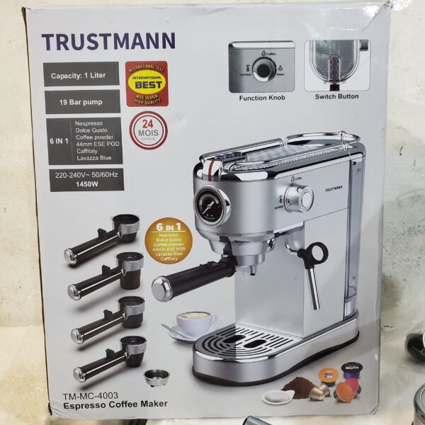 Cafetière 6en1 inox a Bras Multi-Capsules 1400W 19Bar TRUSTMANN MC-4003 Cafetière 6en1 inox a Bras Multi-Capsules 1400W 19Bar TRUSTMANN MC-4003