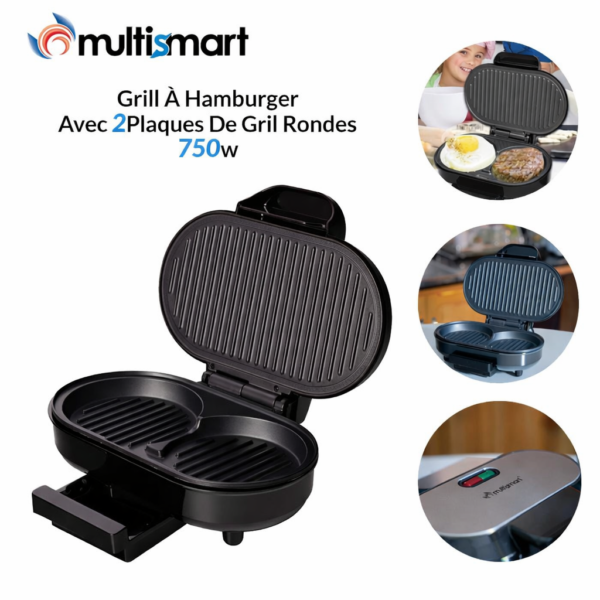 Grill À Hamburger Multismart Avec 2 Plaques Rondes 750W MS-SW8021