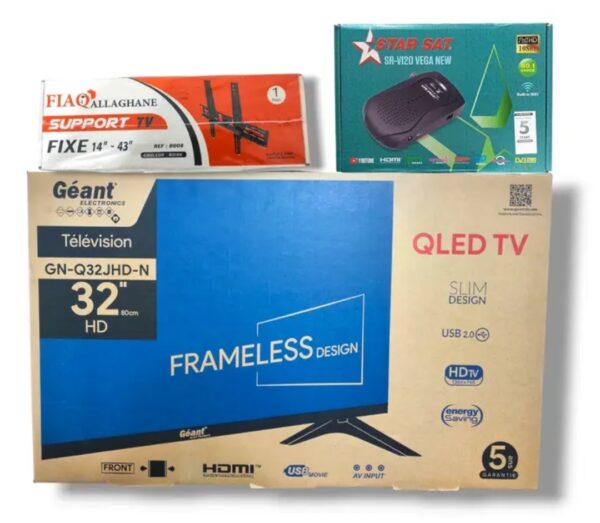Pack tv Géant 32p + démo star sat + support tv sm Pack tv Géant 32p + démo star sat + support tv sm