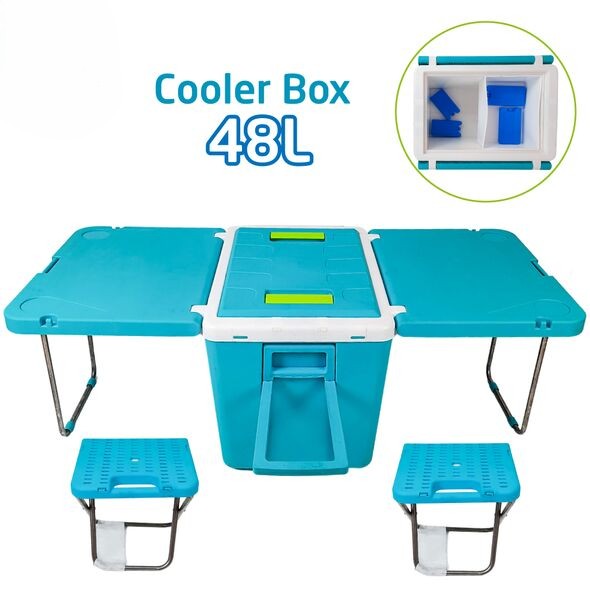 Ferdi Glacière Portative 48L Avec Table, 2 Chaise Ideal Pour Camping Ferdi Glacière Portative 48L Avec Table, 2 Chaise Ideal Pour Camping